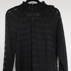 Sheer Mesh Turtle Neck Blouse